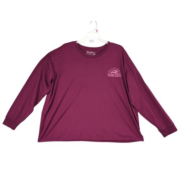 Eddie Bauer Women's 2XL Burgundy Long Sleeve T-Shirt, 2-Sided Graphics Gorpcore - Picture 2 of 6